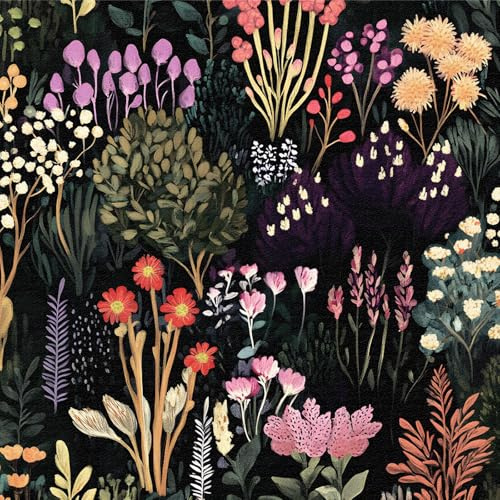 Dark Floral Peel and Stick Wallpaper, 44 x 500 cm Boho Colorful Floral Self Adhesive Wallpaper Botanical Wildflowers Forest Self Adhesive Furniture Wrap for Living Room,Bathroom,Cabinets,Kitchen