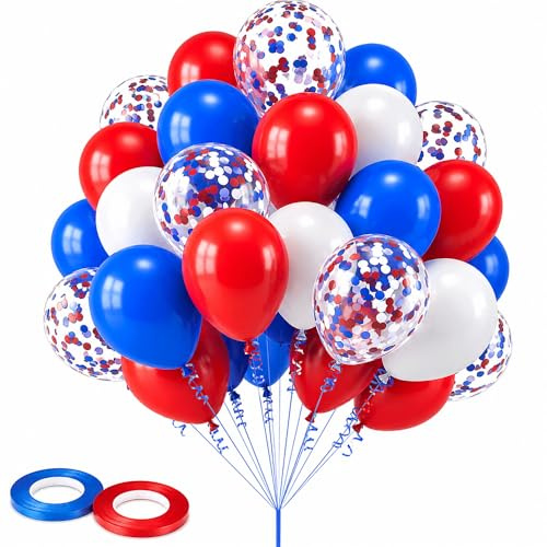 Catelves Luftballons Rot Weiß Blau Set, 30 Teile 12 Zoll Latexballons & Konfetti Ballons mit Band, Heliumballons Deko für Geburtstag, Hochzeit, Baby Shower, Fußball, Fanparty & Mottoparty Feier