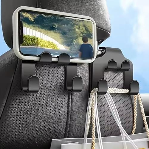 R-timer 2 Pack Car Headrest Hooks for Tesla Model X (7 Seats) 2015-2018, Hidden Back Seat Hanger with Phone Holder Interior Storage Organizer for Bags Coats, ABS