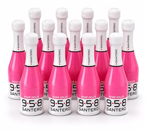 958 Santero Rosé Dolce Baby Mini Bottiglie Spumante Rosato Dolce 20cl x12 – Idea Bomboniera Elegante per Matrimonio, Laurea, Compleanno, Eventi, Confettate e Party – Selezione Sim&Cake