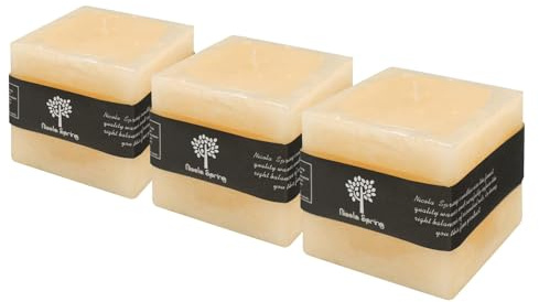 Nicola Spring Scented Pillar Candles - Vanilla Scent - 120 Hour Burning Time - Pack of 3 - Vanilla Candles Ivory Square Pillar Aromatherapy for Home Fragrance, Kitchen, Living Room, Bedroom