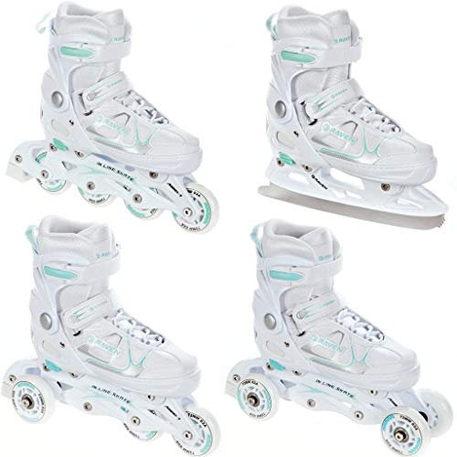 RAVEN 4in1 Inline Skates Triskates Rollschuhe Schlittschuhe Inliner für Kinder und Erwachsene verstellbar (Spirit White/Mint, 40-43 (25,5-28cm)