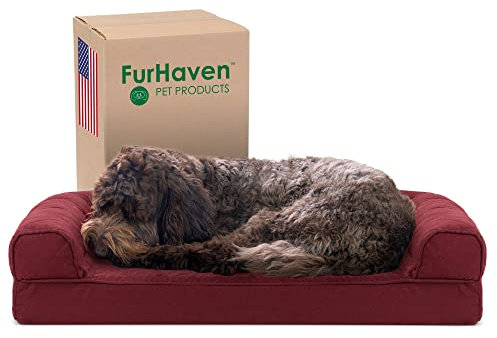 Furhaven Pet Bed for Dogs and Cats - Quilted Sofa-Style Cooling Gel Foam Dog Bed, Removable Machine Washable Cover - Wine Red, Medium