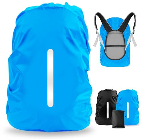LAMA Regenschutz Rucksack wasserdichte 2 Stück Regenhülle Schulranzen mit reflektierende Streifen verstellbare Schnalle für Wandern Camping Radfahren Reisen Outdoor Aktivitäten L 41L-55L Schwarz Blau