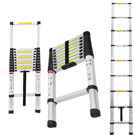 Scala telescopica in alluminio, portatile, salvaspazio, con certificato EN131, 3,2 m
