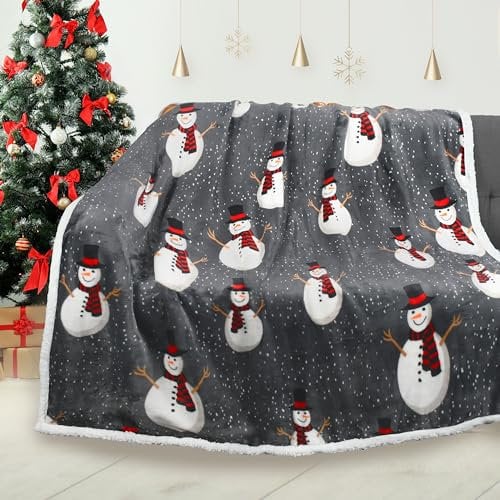 Catalonia Classy Christmas Sherpa Blanket Super Soft Fluffy Sherpa Throw TV Decorative Blanket for Bed Sofa Holiday Decoration 130 x 150 cm Snowman