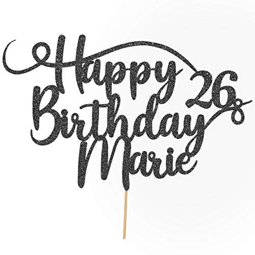 Cakeshop Personalisierte Happy Birthday Glitzer Kuchen Deko Angepasste Farbe jeder Name & jedes Alter Kuchen Dekoration für Geburtstag Party (Schwarz)
