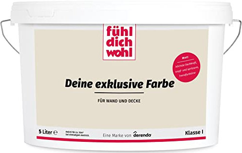 derendo Fühl Dich Wohl Deine Farbe beige, matte Wandfarbe beige, hohe Deckkraft, verschiedene Beigetöne zur Auswahl (5L, Graubeige)