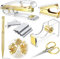 Bürobedarf Set Schreibtisch Zubehör Kit, Acryl Heftgerät Set Heftklammerentferner, Klebebandabroller, Binder Clips, Büroklammern, Kugelschreiber und Schere mit 1000 Stück 26/6 Heftklammern (Gold)