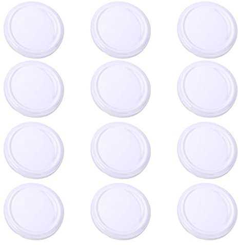 12 Pcs Universal Canning Lids - Polished Metal Twist-off Lids for Preserving, Sauce & Storage Jars - White 70mm