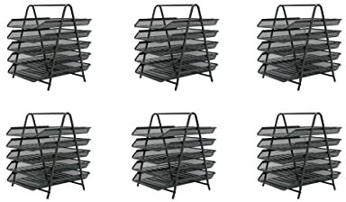 OSCO Graphite Wire Mesh 5 Tier Letter Tray | 6 Pack | A4 | Desk File Organiser | Paper Storage | Office Document Sorter | Paperwork Filing | Easy Assembly | H37.3 x W29.5 x D34.0 cm |