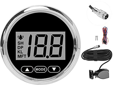 Tiefenmesser Boot, Akozon 52 mm/2 Zoll Marine-Tiefenmesser Reichweite 100m/110yd Wasserdichtes Edelstahl-Echolot mit Weißer Hintergrundbeleuchtung für Yachten Fischerboote