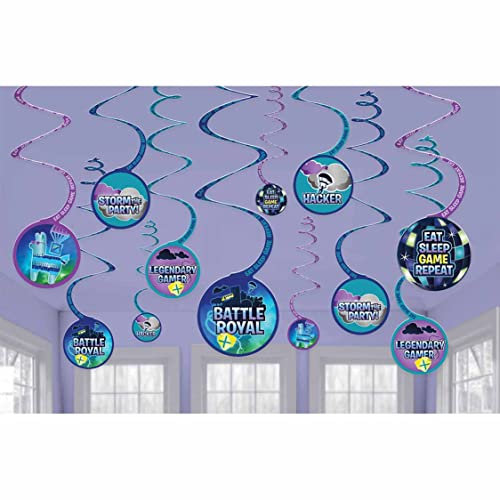 Amscan 9912581 - Kids Battle Royal Gamers Birthday Hanging Swirls Party Decorations - 6 Pack