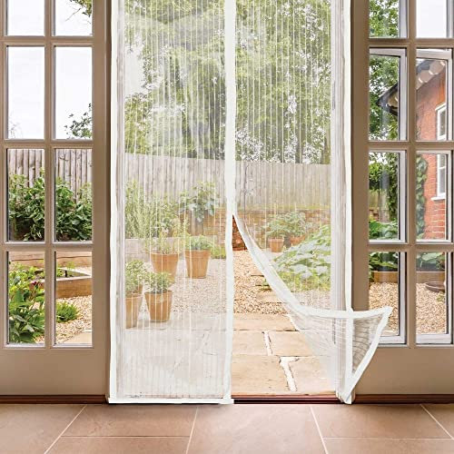 CUQOO Magnetic Screen Door Curtain - Adjustable Fly Screen Net with Magnetic Closure, Easy Installation for All Door Sizes, Fly Nets for Doors, Insect Protection Screen, White 100 x 210cm