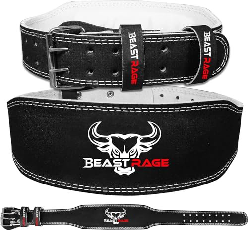 BEAST RAGE Gewichthebergürtel, Leder, strapazierfähig, Fitnessstudio, Bodybuilding, Workout, Training, Gewichthebergürtel, 10 verstellbare Löcher, 10,2 cm, gepolsterte (Schwarz, S)