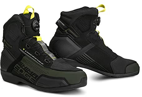 SHIMA EDGE Vented, Scarpe da Motociclista per Uomo - Traspirante, Scarpe da Equitazione Stradale Rinforzate con Sistema di Chiusura ATOP (Khaki, 44)