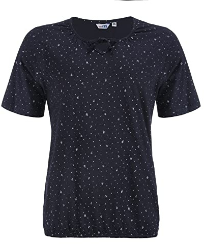modAS Damen Shirt Maritim mit Punkte-Anker-Schiffchen-Print - Modisches Basic Kurzarm-Shirt in Marine-Weiß Größe 38