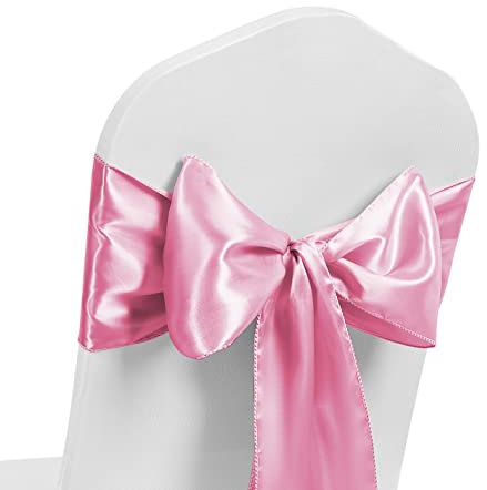Satin Chair Sash WIDER FULLER BOWS Chair Sashes Bow Back Tie Ribbon Wedding Banquet Decoration (Light Pink, 50)