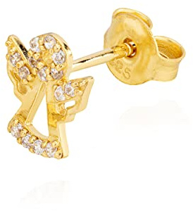 NKlaus Ohrstecker einzeln, Schutzengel, 925 Silber, Zirkonia Weiß, 1 Stück | 8,5 x 6mm; wahlweise vergoldet; Butterfly-Verschluss; anlaufgeschützt