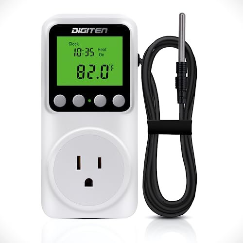Digital Day-Night Smart Thermostat, 15A Day-Night Temperature Controller, Support Heating/Cooling Mode, Clock Function, ℃/℉ Plug-in Outlet Timer Thermostat with LCD Screen Backlight Function 110V