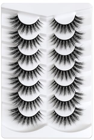 Happy Heartbeat 3D Clear Band Falsche Wimpern Natürlich Look Cat Eye Künstliche Wimpern Wispy Faux Mink lashes Flauschig Weiche Fake Eyelashes 7 Paare (No.365)