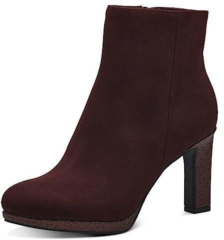 MARCO TOZZI Damen Stiefeletten mit Absatz Elegant mit Reißverschluss, Rot (Bordeaux Comb), 38