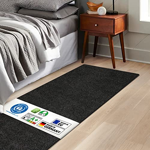 KARAT Bettvorleger Barcelona - Shaggy Bettumrandung - Teppich Läufer für Schlafzimmer Wohnzimmer - Flauschiger Teppichläufer (80 x 200 cm, Schwarz)