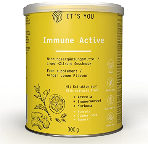 Its You® Immune Active Vitamin Drink mit Superfoods/ 300g Pulver, 30 Portionen mit Ginger-Lemon Geschmack/Nahrungsergänzung zur Unterstützung des Immunsystems mit wichtigen Vitaminen & Mineralstoffen