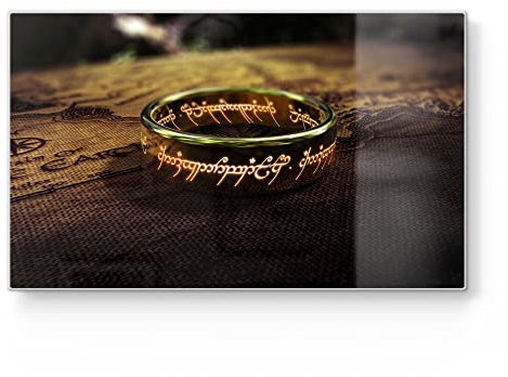 DEQORI Frühstücksbrett Glas | klein 23x14 cm | Motiv Der eine Ring (HdR) | Design Schneidebrett für Küche | Frühstücksbrettchen antibakteriell & rutschfest | Glasplatte & Servierplatte