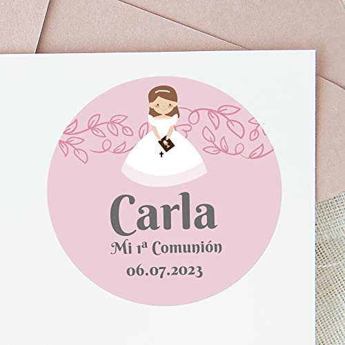 48 etiquetas redondas personalizadas para comuniones y celebraciones. Ideales para regalos o detalles - Stikets