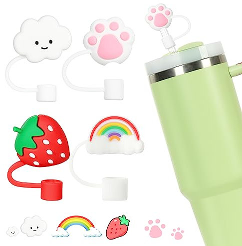 AUAUY 4PCS Straw Covers for Stanley Cup 40OZ and 30OZ, Cute Straw Tip Covers, Reusable Stanley Straw Cover, 0.4 inch/10mm Straw Toppers, Straw Protectors Cap, Stanley Cup Accessories (Mixed Type)