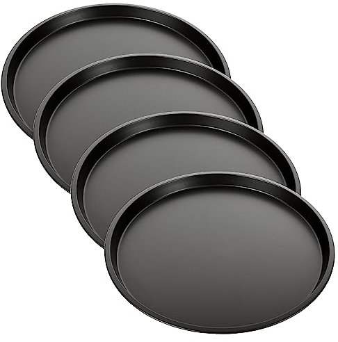 Schramm® 2, 4 oder 10 Stück Stück Pizzableche ungelocht rund ø 33 cm wählbar mit und ohne Ständer Pizza Bleche Rundbleche beschichtet antihaft Beschichtung Pizza-Back-Set, Größe:4 Stück