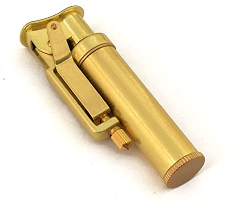LXXYYZ Trench Lighter Vintage Kerosene Lighter Brass Refillable Vintage Mechanical Lighter Transparent Oil Tank Lighter Classical Design Old Style Gift for Men (Gold)
