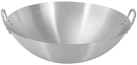 OQHAIR Wok de Acero Inoxidable no magnético de Doble Oreja Engrosada de Gran Capacidad 26 cm 70 cm Wok de Dibujo de conducción de Calor rápido Simple sin Recubrimiento Moderno para Estufa