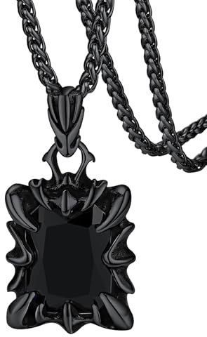 FaithHeart Men's Pendant Necklace, Black Plated Onyx Evil Claw Pendants Hip Hop Jewellery, Stainless Steel Adjustable Long Chain 55+5cm