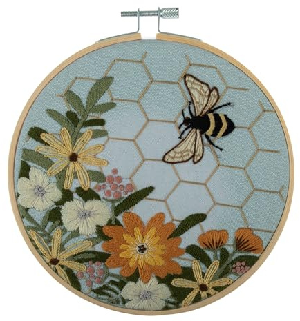 Trimits Embroidery Kits - 15cm 6 Embroidery Beginners Kit, Cross Stitch Kits for Adults, Starter Set with Bamboo Hoop, Fabric, Threads, Needle & Backing - Bee