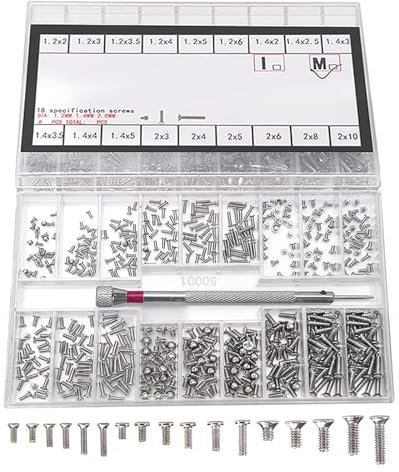 Micro Kit di Riparazione Viti, Set di Mini Viti Autofilettanti, per La Riparazione di Occhiali,Kit di Strumenti di Riparazione Micro Viti, M1.2 M1.4 M2 di Ricambio per Computer con Cacciavite, Argento