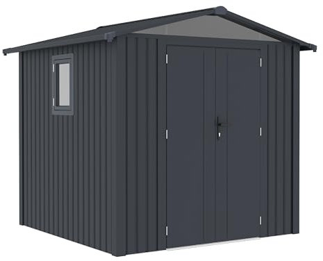 Rockford Braga 200 gartenhaus Metall - Gerätehaus mit Doppeltür und Polycarbonat-Fenster - 240x232x220cm - Geräteschuppen, Gartenhütte, Metallgerätehaus, Fahrradgarage - Anthrazit
