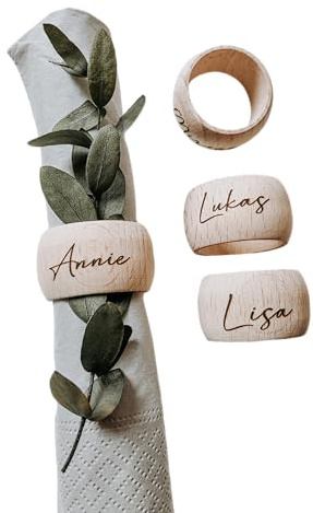 Serviettenring Tischkarte personalisiert mit Namen aus Holz Platzkarte Tischdeko - Serviettenhalter aus Holz (Außendurchmesser 3,5cm)
