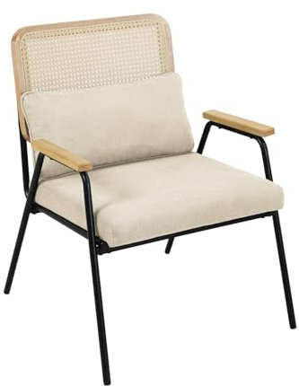 SVITA THEA Loungesessel Rattansessel Retrosessel Rattan Holz Indoor Vintage skandinavisch modern Wohnzimmer Lesezimmer Wartezimmer Creme