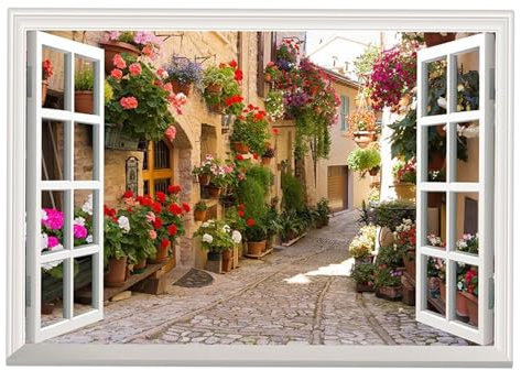 predolo Vinilos Decorativos para Ventanas Falsas, Diseño Floral Desmontable, Paisaje de Ensueño para Embellecer Paredes, 57cmx90cm