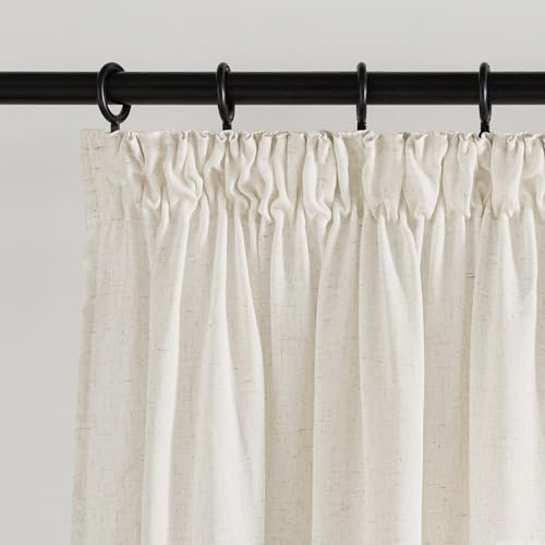 KGORGE Leinenvorhang Kräuselband Boho Gardine Leinen 2er Set 260cm x 140cm(HxB) Extra Lange Vorhänge Wohnzimmer Leinenoptik Halbtransparent Linen Curtains, Naturfarbe