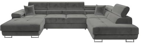 Mirjan24 Ecksofa Torezio Bis mit Bettkasten, Einstellbare Kopfstützen, Sofa mit Schlaffunktion, Eckcouch für Wohnzimmer, Polsterecke, U-Form Couch mit Bettfunktion (Manila 16, Seite: Rechts)