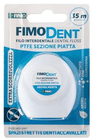 Fimodent Filo Interdentale 35 m - PTFE Sezione Piatta, Extra Scorrevolezza, Ideale per Spazi Stretti fra i Denti