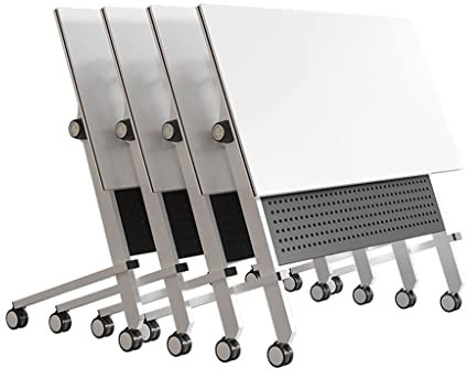 4 Stück mobiler Trainingstisch mit Klappdeckel, Bescheidenheit und feststellbaren Rädern, sofort aufklappbar und einsatzbereit, Faltbare Konferenztische (Farbe: Weiß, Größe: 120 * 60 * 75 cm