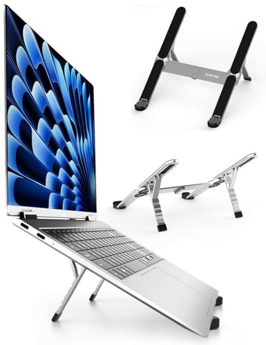 Junfire Laptop Stand for Travel Office, Portable Foldable Laptop Riser with 6 Adjustable Angle, Collapsable Laptop Holder Ventilation Cooling for 10-15.6 Inches MacBook Air, Pro, Lenovo, HP-Sliver