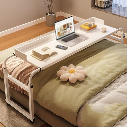 XIAGJAO Table De Lit avec roulettes, Table Roulante Réglable en Hauteur Et en Largeur Table Hauteur Réglable 65-95cm Bureau for Ordinateur Portable for étudier Travailler(Color:Blanc)