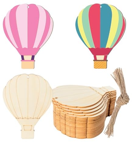 Heißluftballon-Ausschnitt, Holz, blanko, mit Bindfäden, Kunst, unlackierte Ornamente für Sommerdekoration, Weihnachten, Hochzeit, Geburtstag, Party, Weihnachten, Erntedankfest, Dekoration, 20 Stück