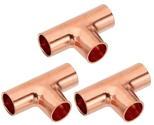 PATIKIL 10mm ID 1mm Thick Tee Copper Fitting, 5pcs 99.9% 3 Way Pure Copper Pipe Fitting Tube Connector with Sweat Solder Connection for Plumbing HVAC Refrigeration System