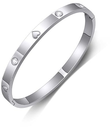 GILIEYER Edelstahl Armband - Klee, Liebe und Freundschaft, Cubic Zirkonia Kreuz, Fashion Mode (19, Herz-Silber)